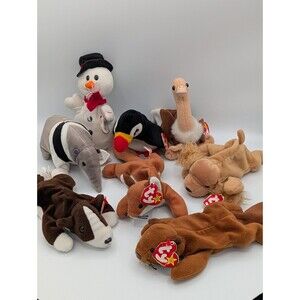 Lot of 8 Ty Beanie Babies - Sly, Puffer, Bruno, Spunky, Stretch, Ants, Snowball,